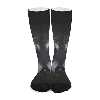 Raccoon Portrait Print Long Socks