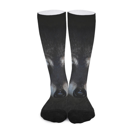 Raccoon Portrait Print Long Socks