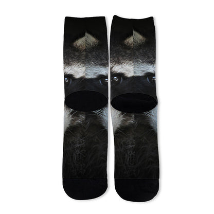 Raccoon Portrait Print Long Socks