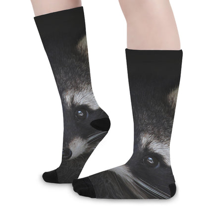 Raccoon Portrait Print Long Socks