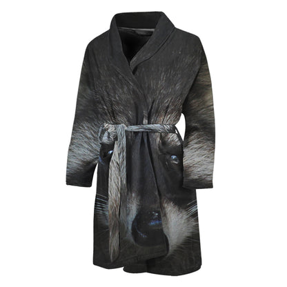 Raccoon Portrait Print Men's Bathrobe