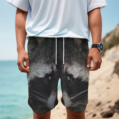 Raccoon Portrait Print Men's Cargo Shorts