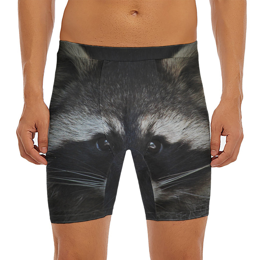 Raccoon Portrait Print Men's Long Boxer Briefs