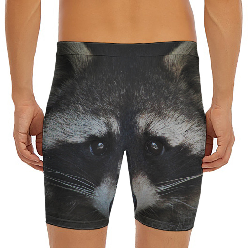 Raccoon Portrait Print Men's Long Boxer Briefs