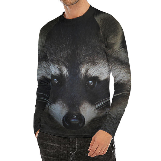 Raccoon Portrait Print Men's Long Sleeve Rash Guard