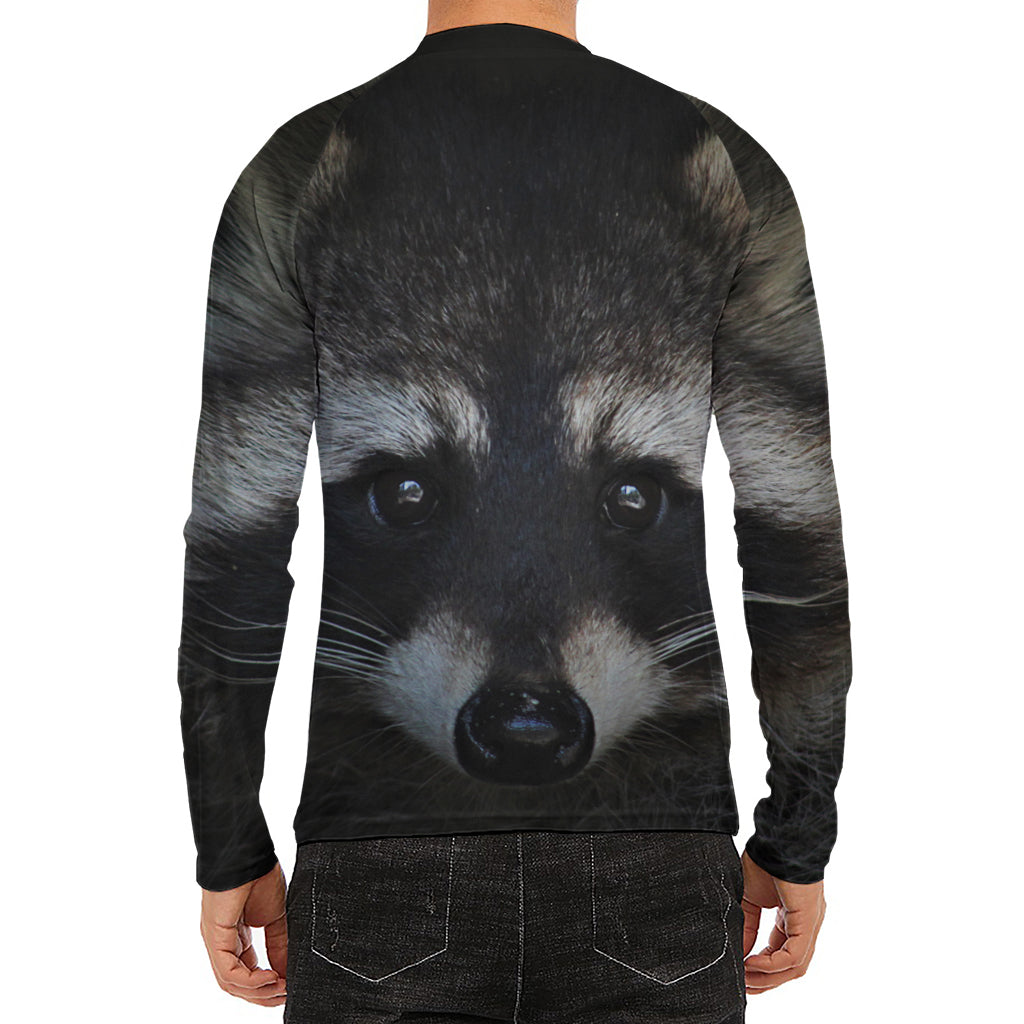 Raccoon Portrait Print Men's Long Sleeve Rash Guard