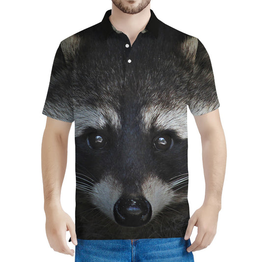 Raccoon Portrait Print Men's Polo Shirt