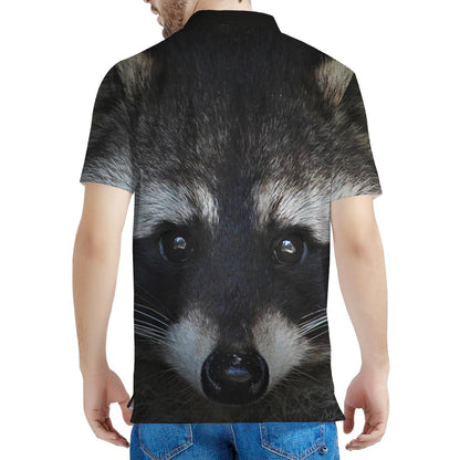 Raccoon Portrait Print Men's Polo Shirt
