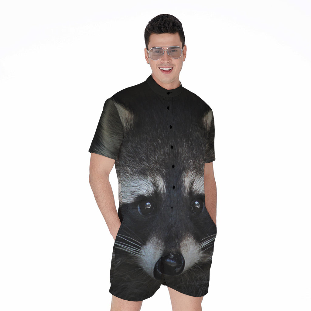 Raccoon Portrait Print Men's Rompers