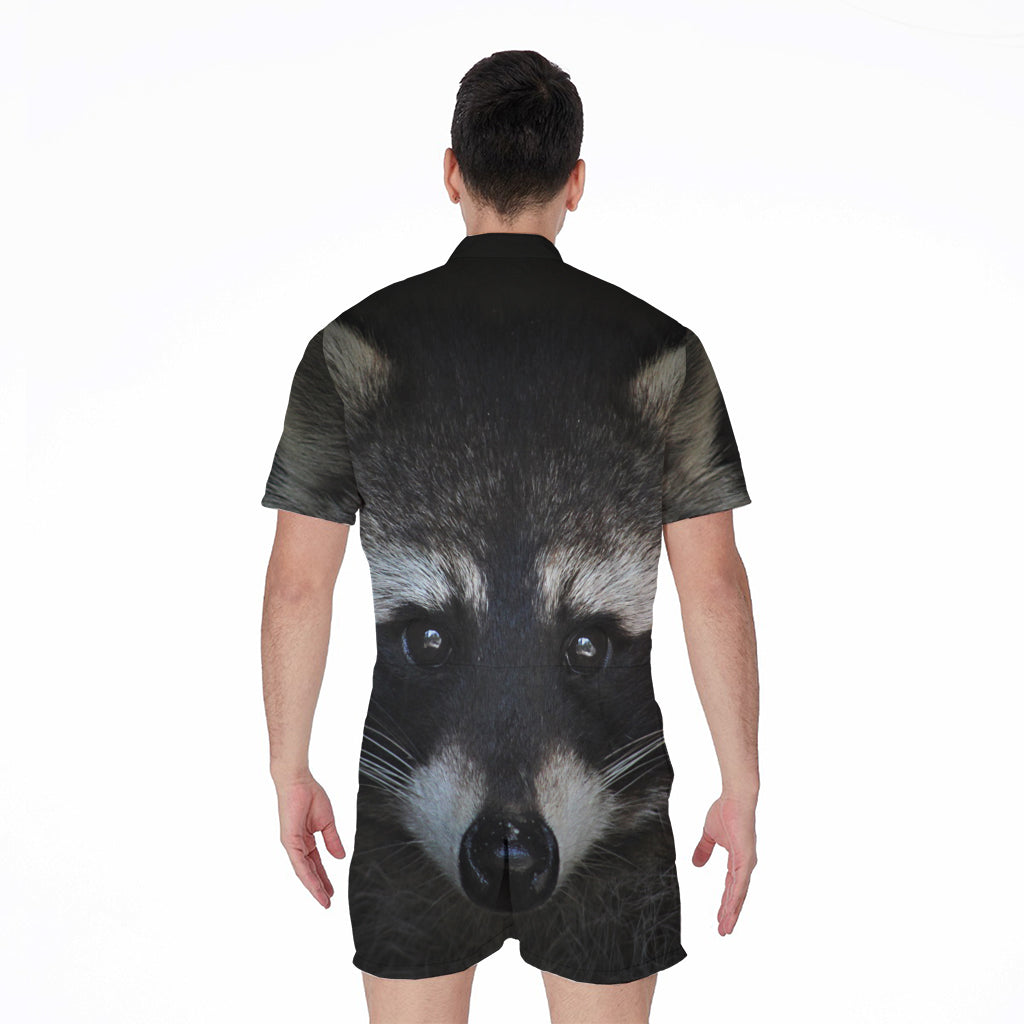 Raccoon Portrait Print Men's Rompers