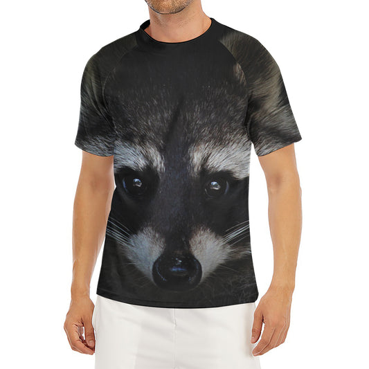 Raccoon Portrait Print Men's Short Sleeve Rash Guard