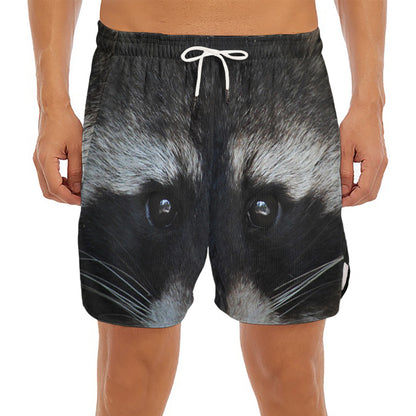 Raccoon Portrait Print Men's Split Running Shorts