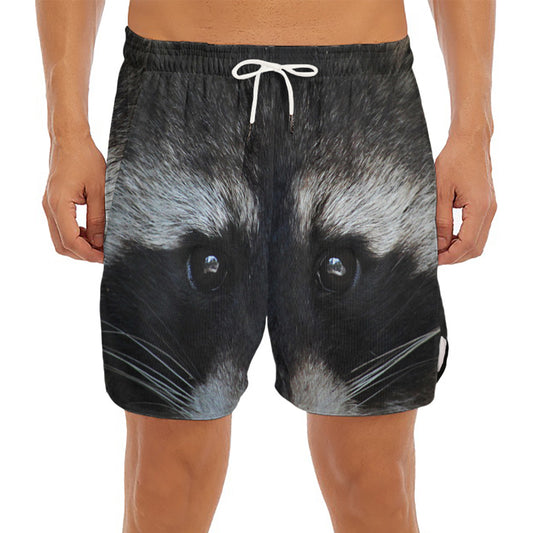 Raccoon Portrait Print Men's Split Running Shorts