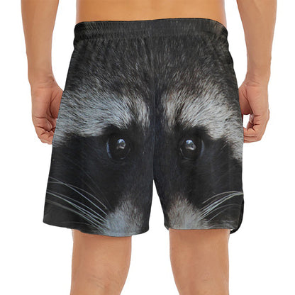 Raccoon Portrait Print Men's Split Running Shorts