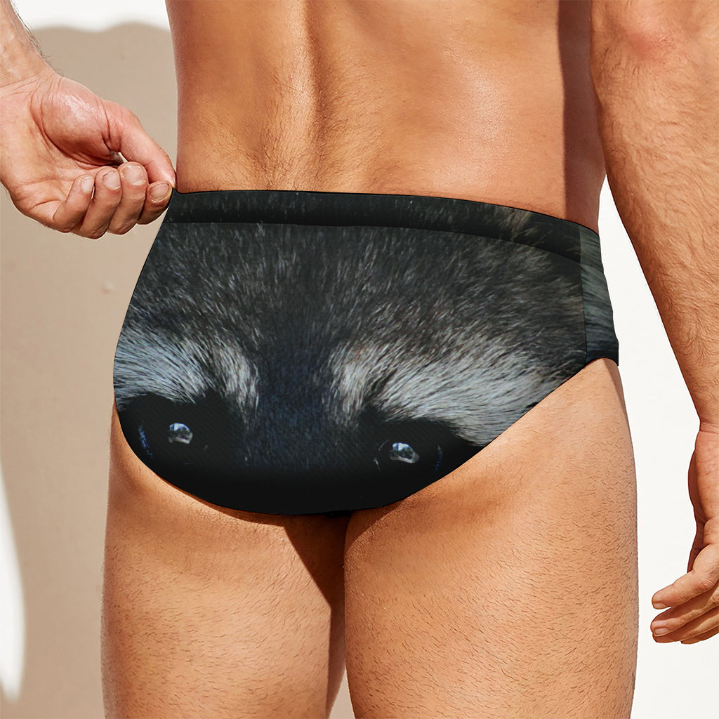 Raccoon Portrait Print Men's Swim Briefs