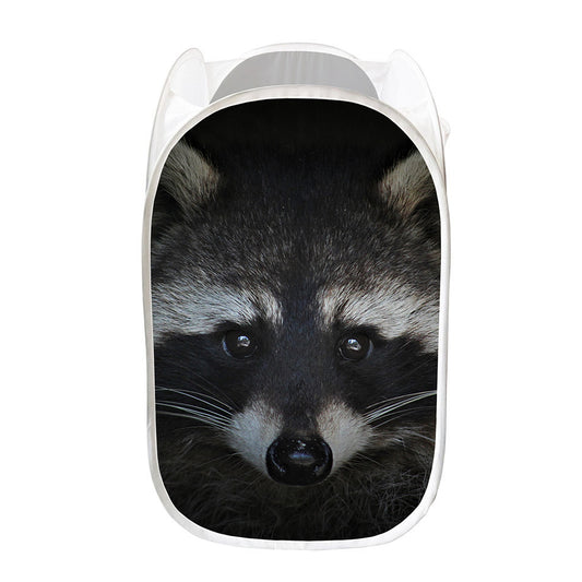 Raccoon Portrait Print Mesh Laundry Hamper
