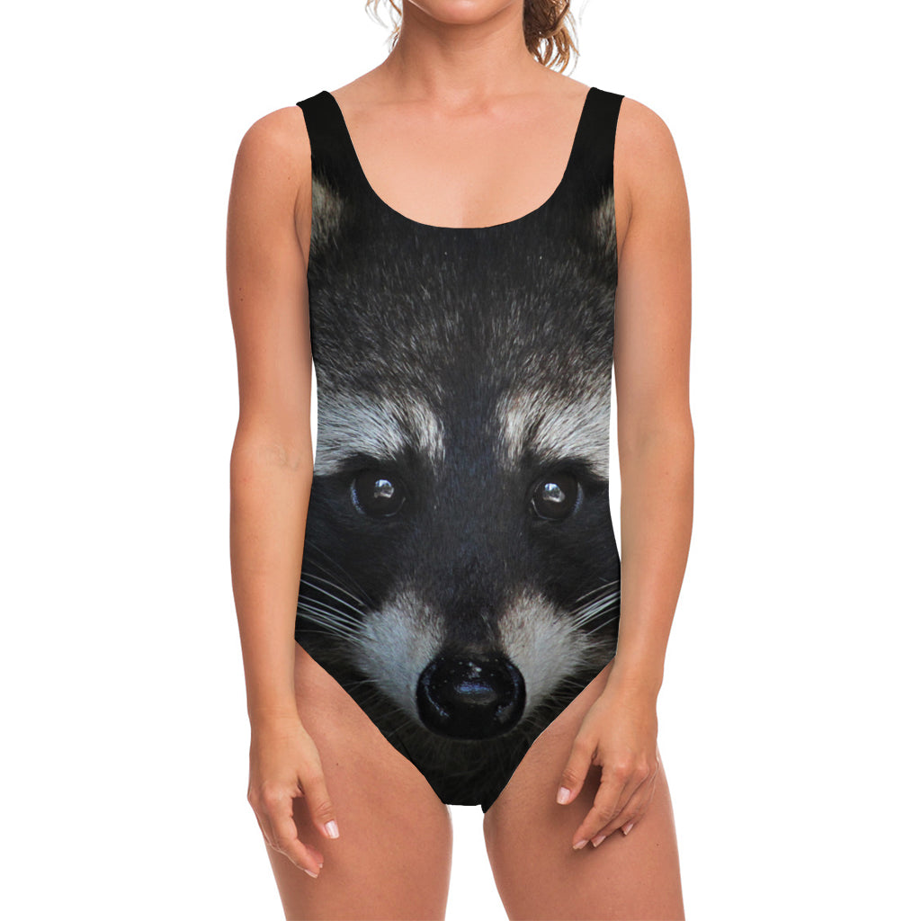 Raccoon Portrait Print One Piece Swimsuit