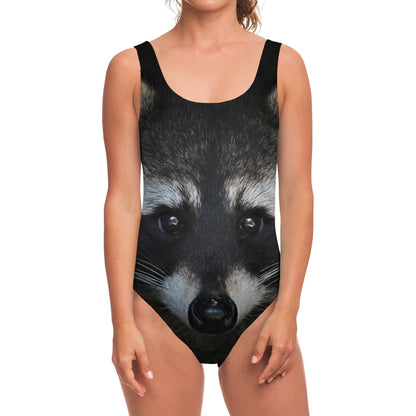 Raccoon Portrait Print One Piece Swimsuit