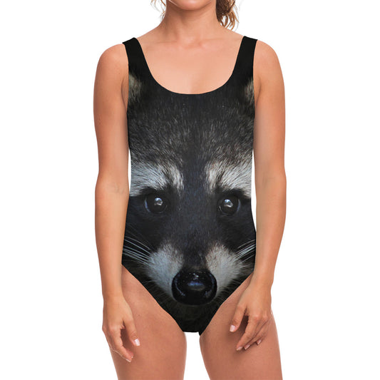 Raccoon Portrait Print One Piece Swimsuit