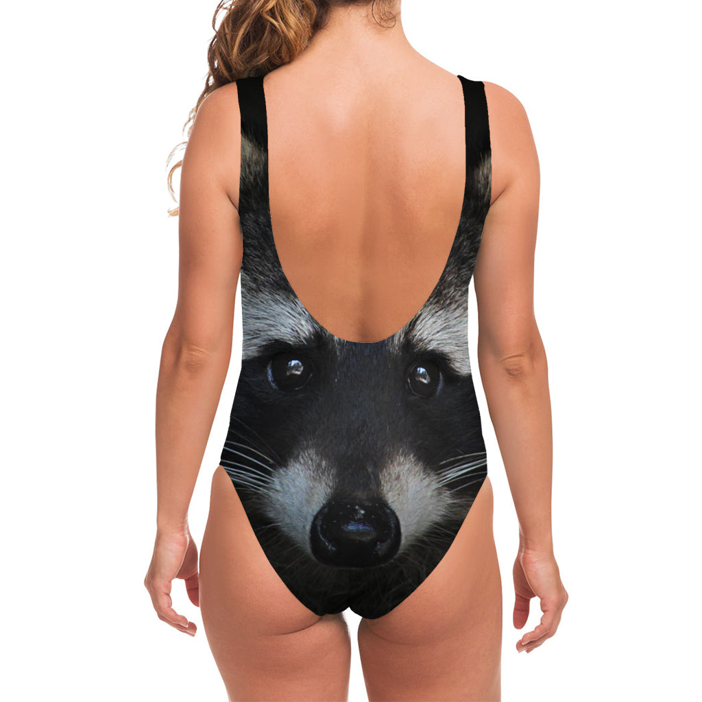 Raccoon Portrait Print One Piece Swimsuit