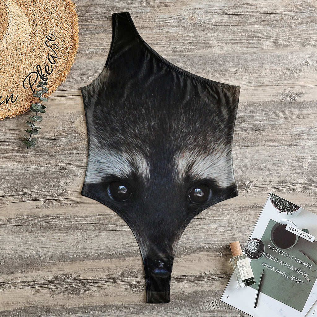 Raccoon Portrait Print One Shoulder Bodysuit