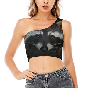 Raccoon Portrait Print One Shoulder Crop Top