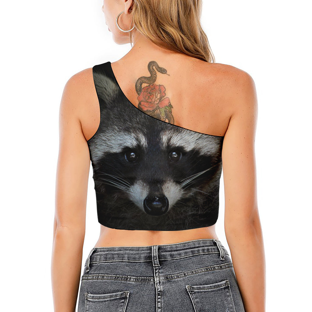 Raccoon Portrait Print One Shoulder Crop Top