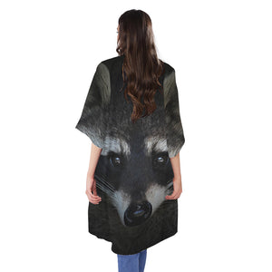 Raccoon Portrait Print Open Front Beach Cover Up