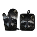 Raccoon Portrait Print Oven Mitt And Pot Holder Set