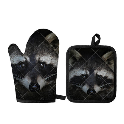 Raccoon Portrait Print Oven Mitt And Pot Holder Set