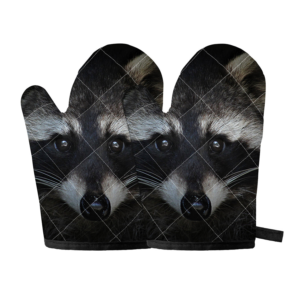 Raccoon Portrait Print Oven Mitts