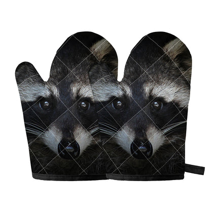 Raccoon Portrait Print Oven Mitts