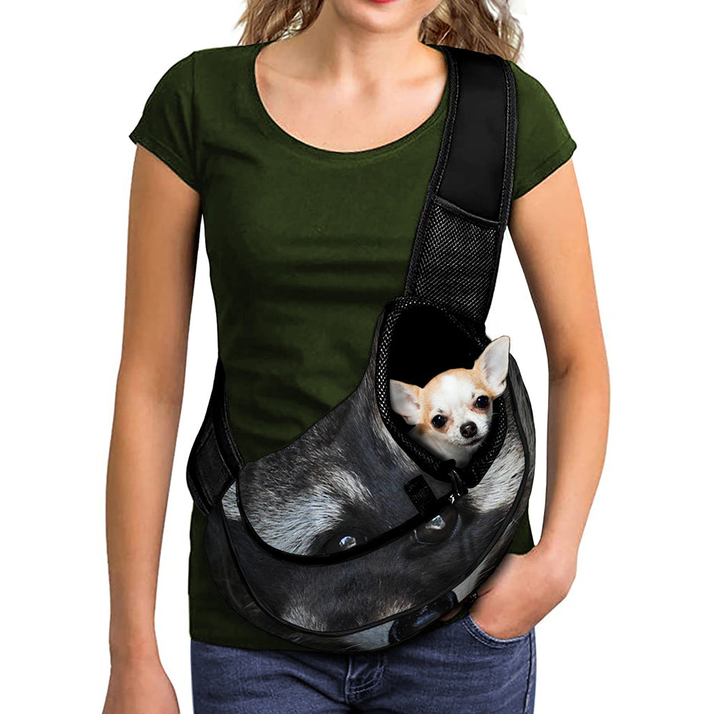 Raccoon Portrait Print Pet Sling Carrier