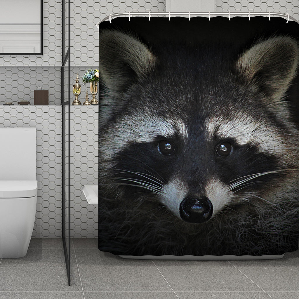 Raccoon Portrait Print Polyester Shower Curtain