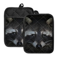 Raccoon Portrait Print Pot Holders With Pocket