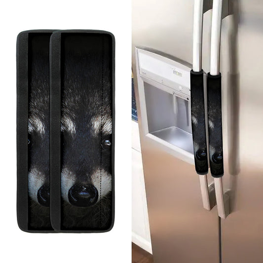 Raccoon Portrait Print Refrigerator Handle Covers