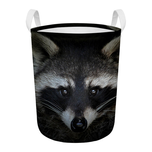 Raccoon Portrait Print Round Laundry Basket