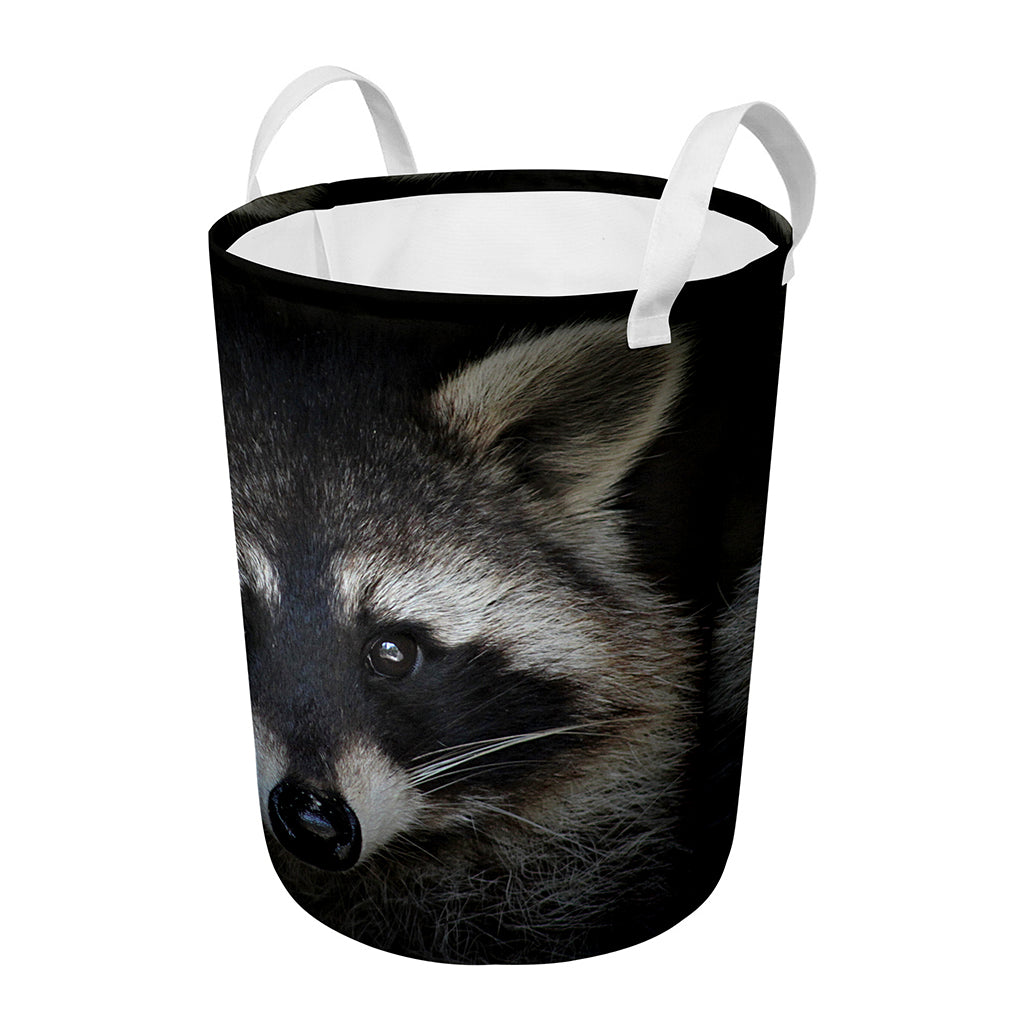 Raccoon Portrait Print Round Laundry Basket