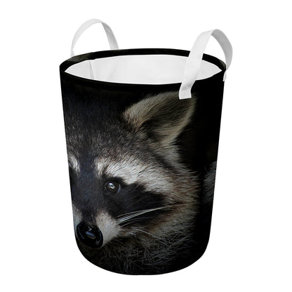 Raccoon Portrait Print Round Laundry Basket