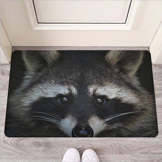 Raccoon Portrait Print Rubber Doormat