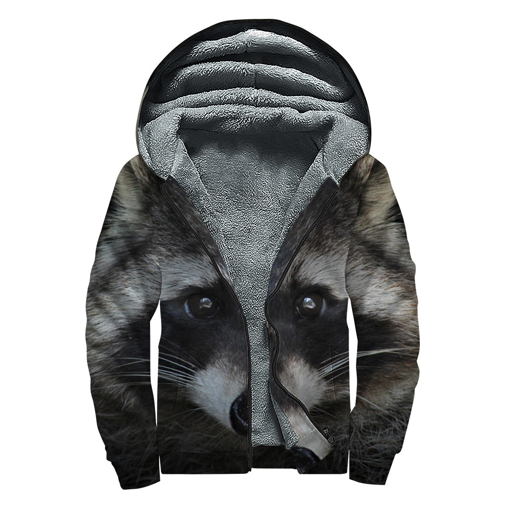 Raccoon Portrait Print Sherpa Lined Zip Up Hoodie