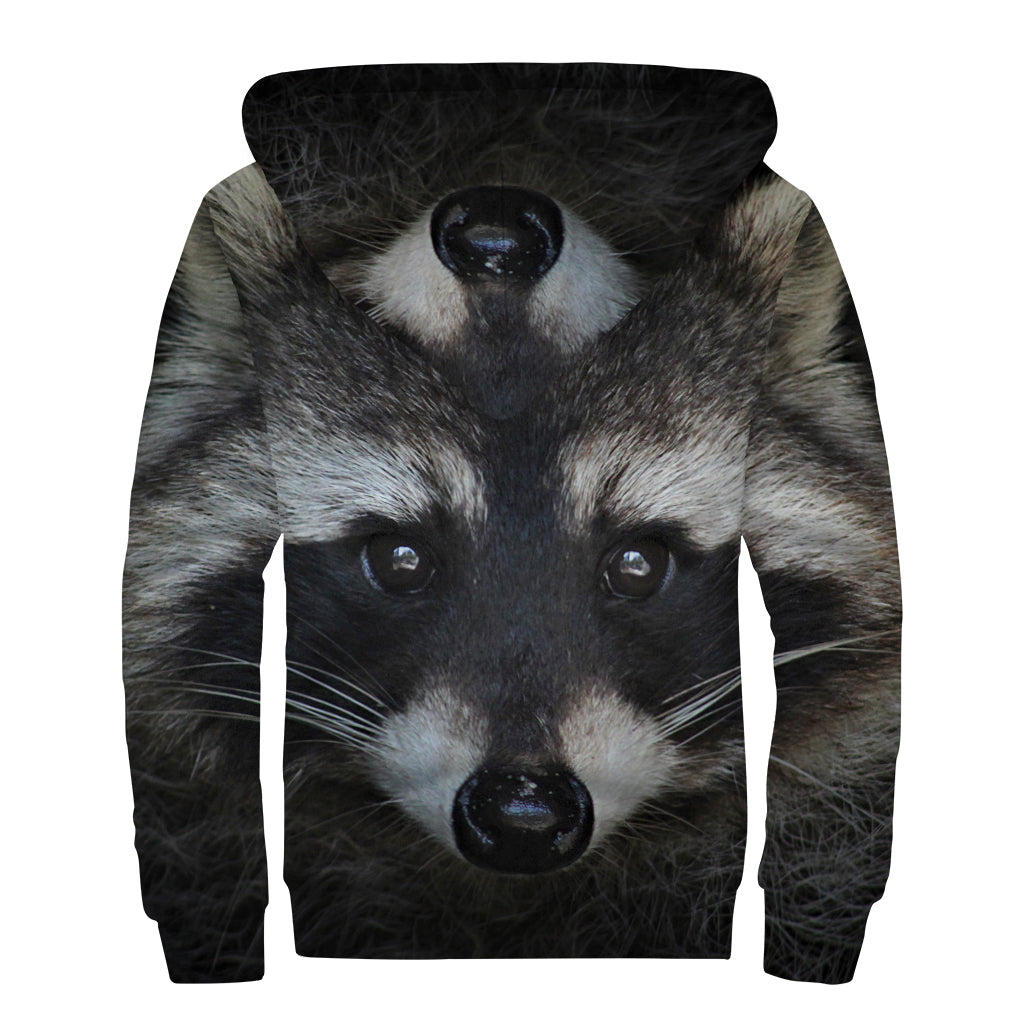 Raccoon Portrait Print Sherpa Lined Zip Up Hoodie