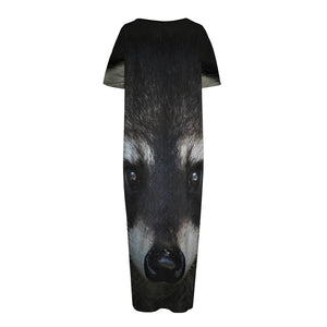 Raccoon Portrait Print Short Sleeve Long Nightdress