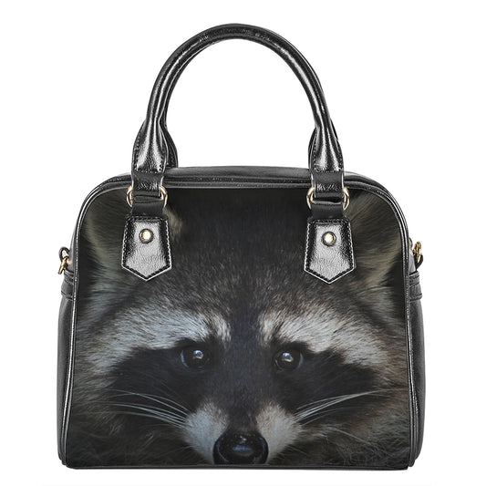 Raccoon Portrait Print Shoulder Handbag