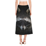 Raccoon Portrait Print Side Slit Midi Skirt