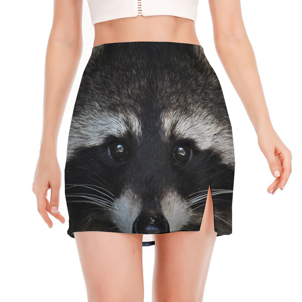 Raccoon Portrait Print Side Slit Mini Skirt