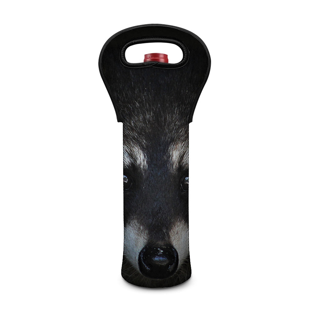 Raccoon Portrait Print Single Neoprene Wine Tote