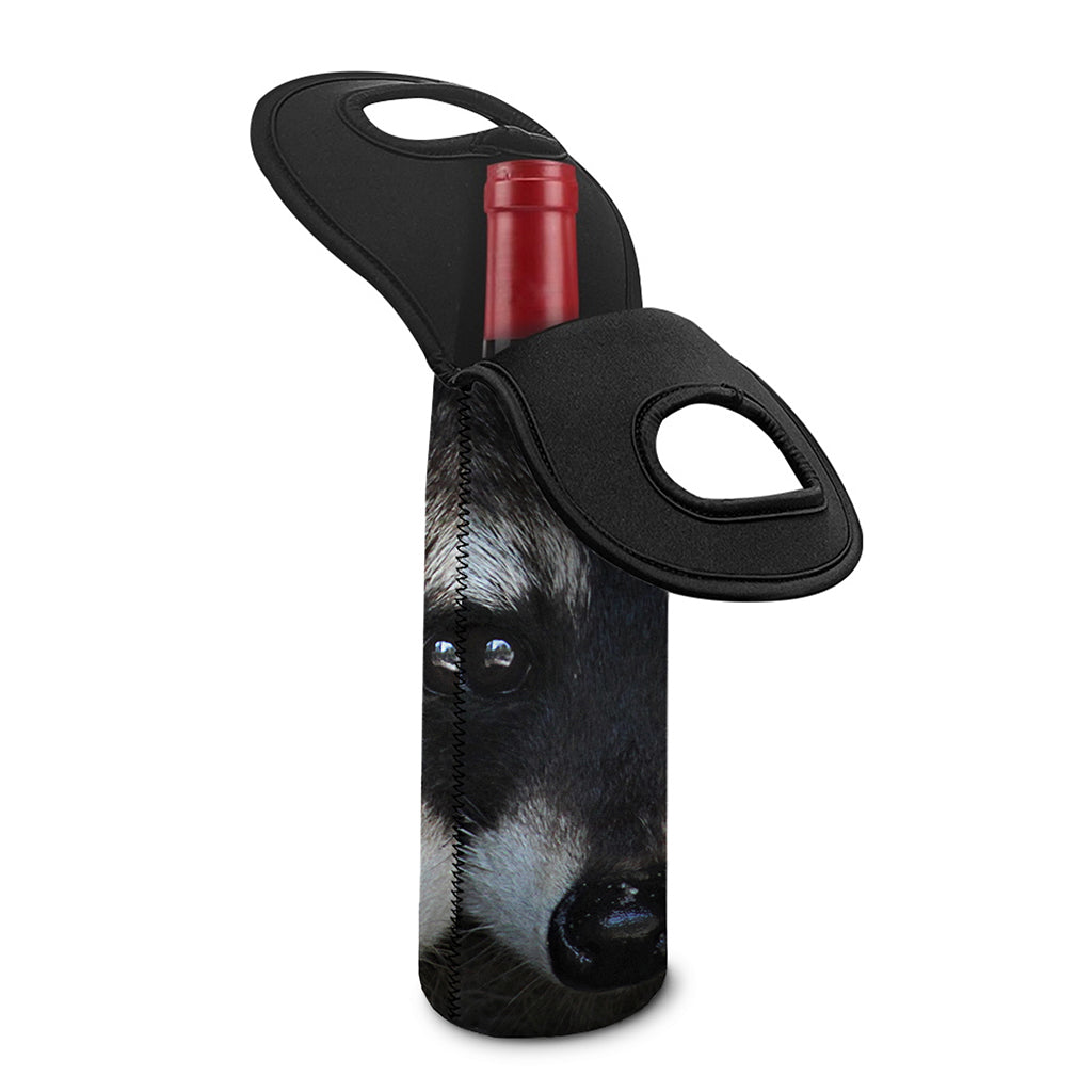Raccoon Portrait Print Single Neoprene Wine Tote