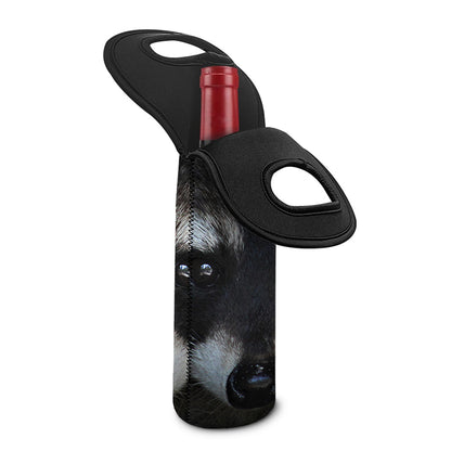 Raccoon Portrait Print Single Neoprene Wine Tote