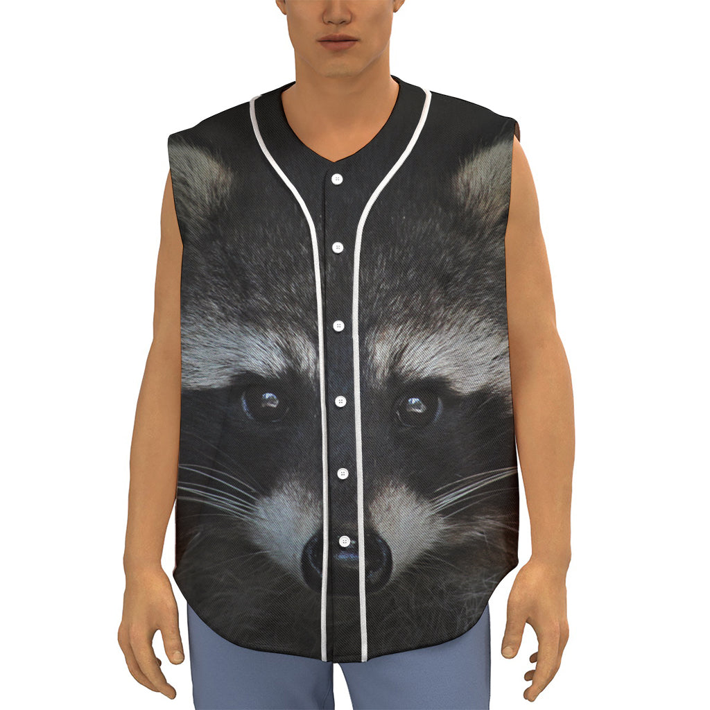 Raccoon Portrait Print Sleeveless Baseball Jersey